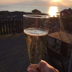 Champagne i solnedgång