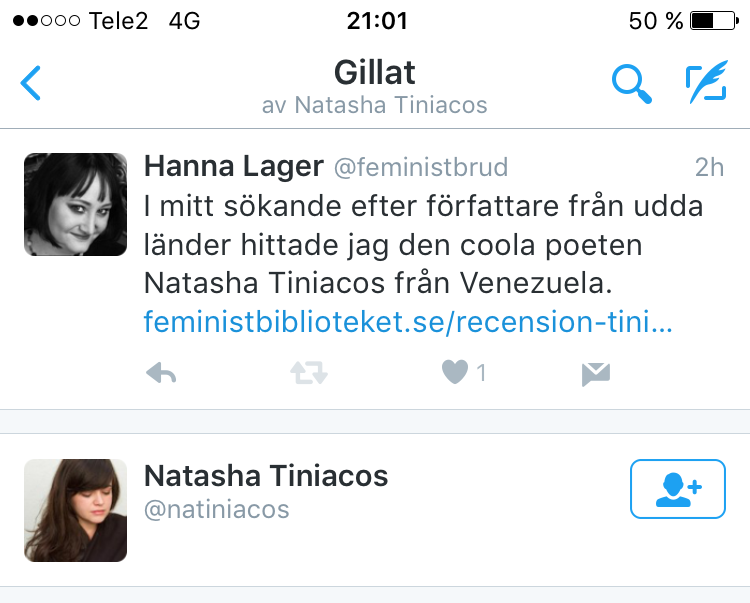Natasha Tiniacos gillar mitt inlägg