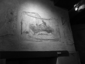 Väggmålning på bordell i Pompeji